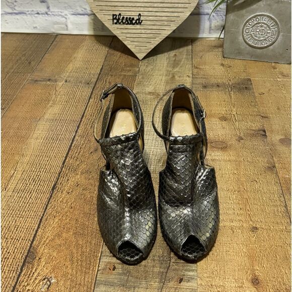 M.Gemi Curvi Silver Peep Toe Heels metallic snake skin stiletto - Picture 5 of 13